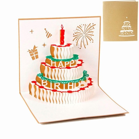 *BIRTHDAY* Gold 3D Cake Greeting Card w/ Envelope - Picture 2 of 5